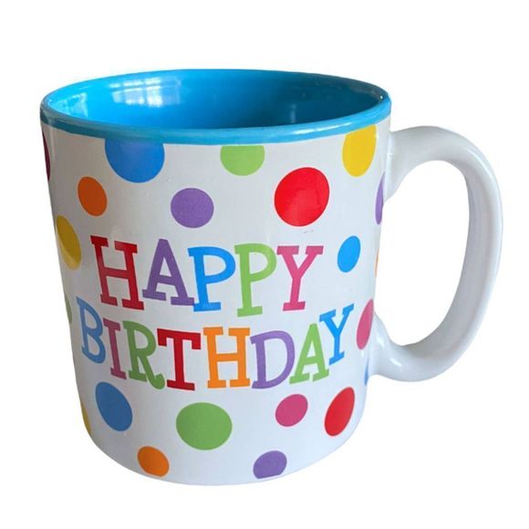 NEW Burton & Burton Happy Birthday Polka Dot Colorful Coffee Mug 13oz - Picture 1 of 6